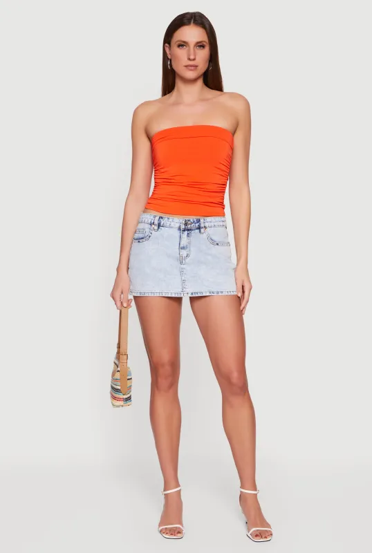 Solid Cropped Ruched Side Tube Top sold by Rainbow