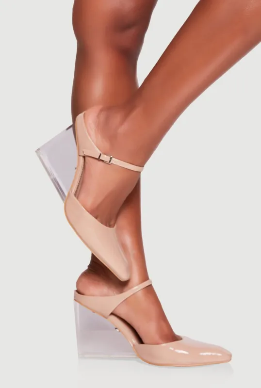 Pointy Toe Clear Wedge Faux Leather High Heels sold by Rainbow