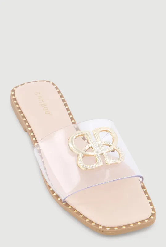 Metallic Rhinestone Pendant Single Band Open Toe Sandals sold by Rainbow