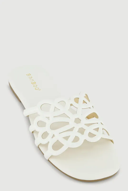 Faux Leather Geometric Band Detail Slide Sandals sold by Rainbow