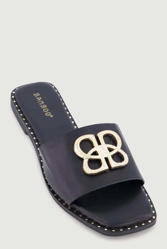 Metallic Rhinestone Pendant Single Band Open Toe Sandals sold by Rainbow