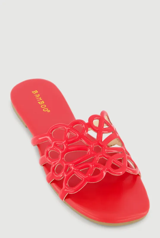 Faux Leather Geometric Band Detail Slide Sandals sold by Rainbow