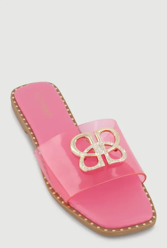 Metallic Rhinestone Pendant Single Band Open Toe Sandals sold by Rainbow