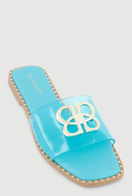 Metallic Rhinestone Pendant Single Band Open Toe Sandals sold by Rainbow