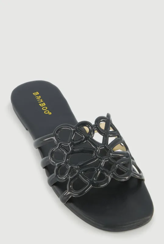 Faux Leather Geometric Band Detail Slide Sandals sold by Rainbow