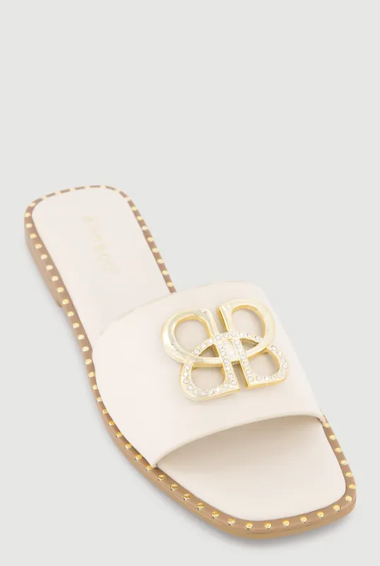 Metallic Rhinestone Pendant Single Band Open Toe Sandals sold by Rainbow