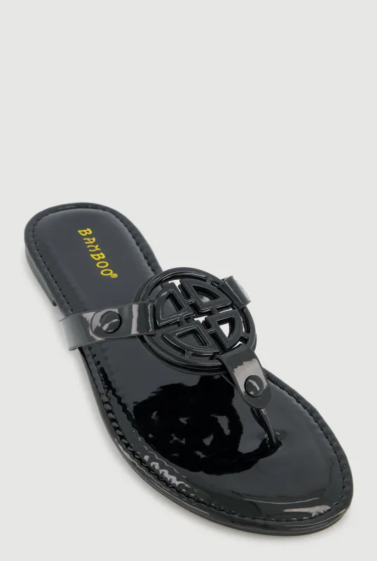 Metallic Geometric Pendant Studded Thong Sandals sold by Rainbow