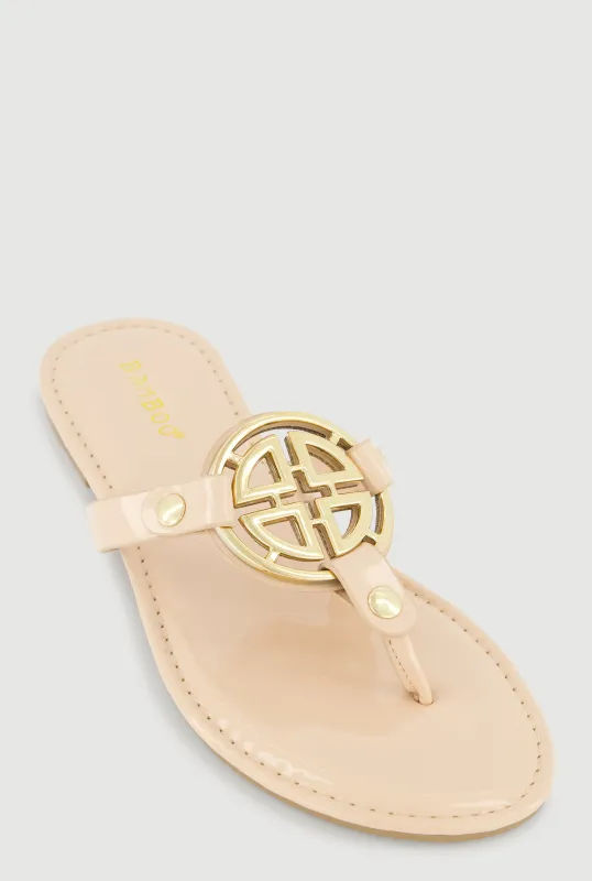 Metallic Geometric Pendant Studded Thong Sandals sold by Rainbow