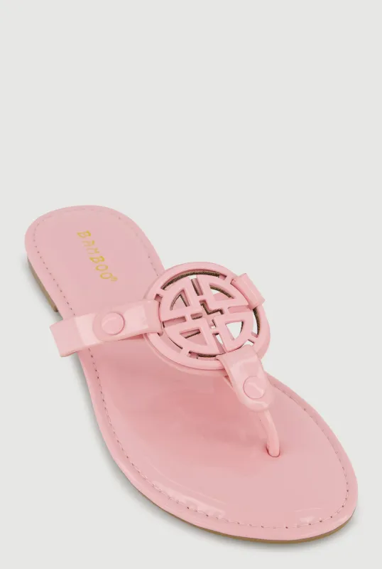 Metallic Geometric Pendant Studded Thong Sandals sold by Rainbow