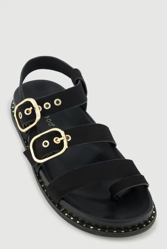 Buckled Studded Trim Faux Suede Toe Loop Slide Sandals sold by Rainbow