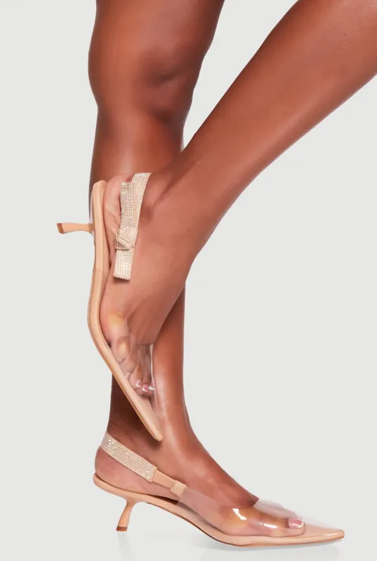 Rhinestone Bow Strap Slingback Kitten Heels sold by Rainbow