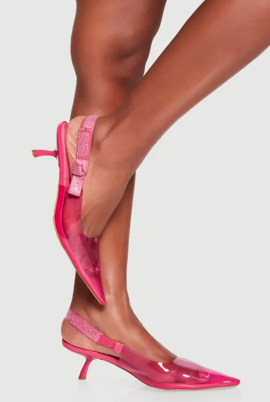 Rhinestone Bow Strap Slingback Kitten Heels sold by Rainbow