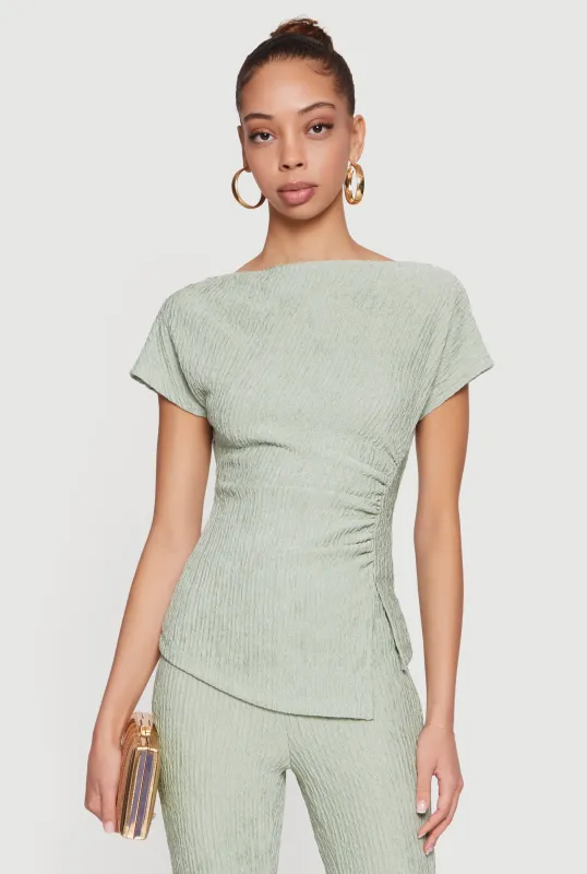 Textured Knit Boat Neck Side Slit Blouse sold by Rainbow