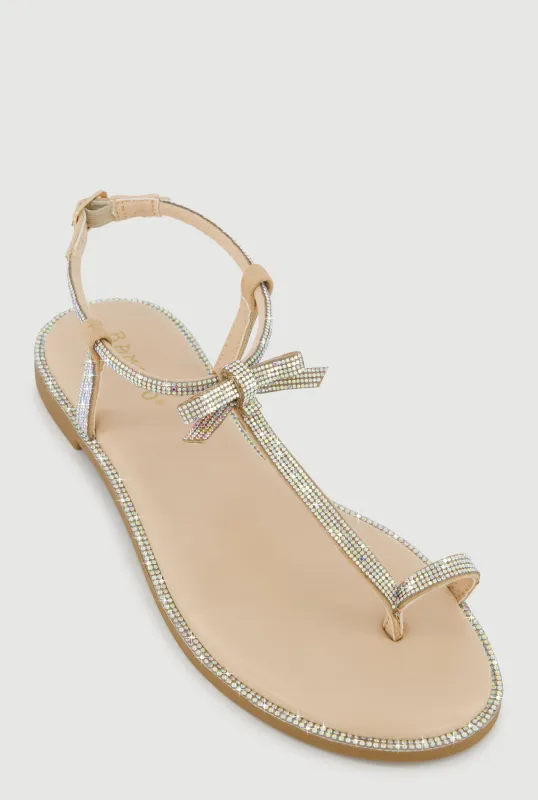 Rhinestone Toe Loop Ankle Strap Thong Sandals sold by Rainbow