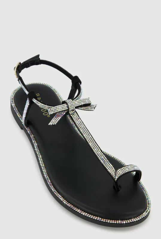 Rhinestone Toe Loop Ankle Strap Thong Sandals sold by Rainbow