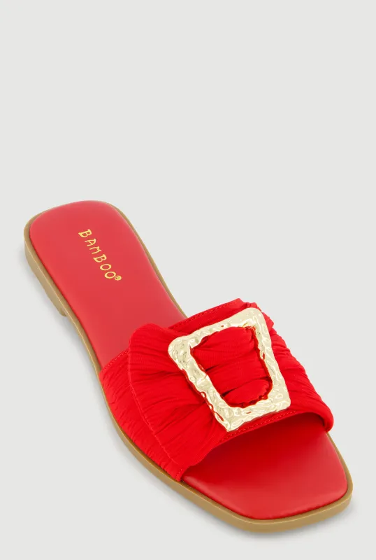 Metallic Buckle Band Slide Sandals sold by Rainbow