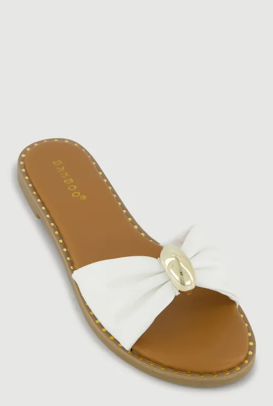 Bow Band Metallic Detail Slide Sandals sold by Rainbow