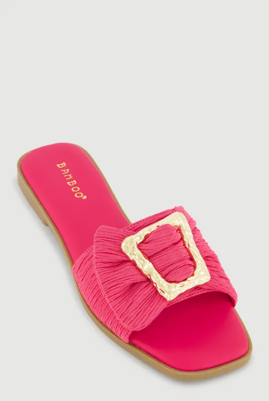 Metallic Buckle Band Slide Sandals sold by Rainbow