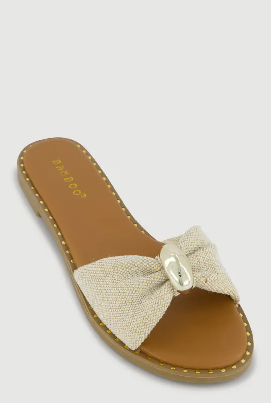 Bow Band Metallic Detail Slide Sandals sold by Rainbow
