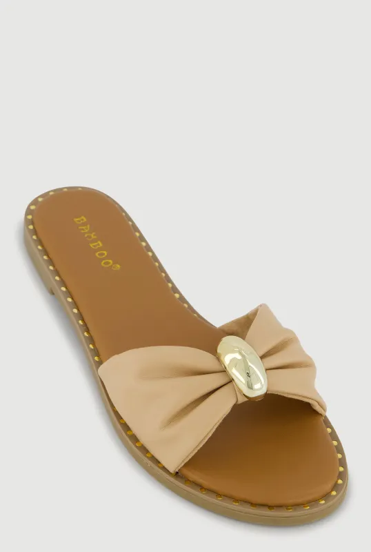 Bow Band Metallic Detail Slide Sandals sold by Rainbow