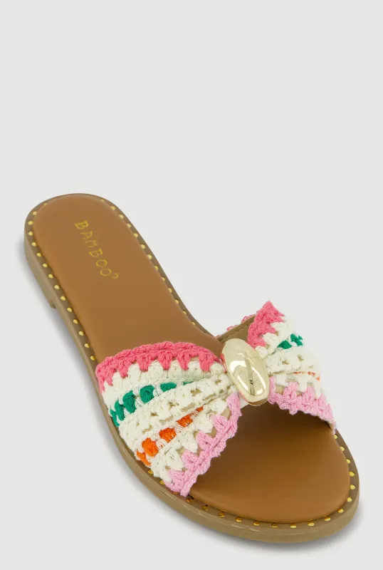 Bow Band Metallic Detail Slide Sandals sold by Rainbow