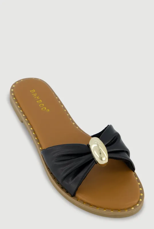 Bow Band Metallic Detail Slide Sandals sold by Rainbow