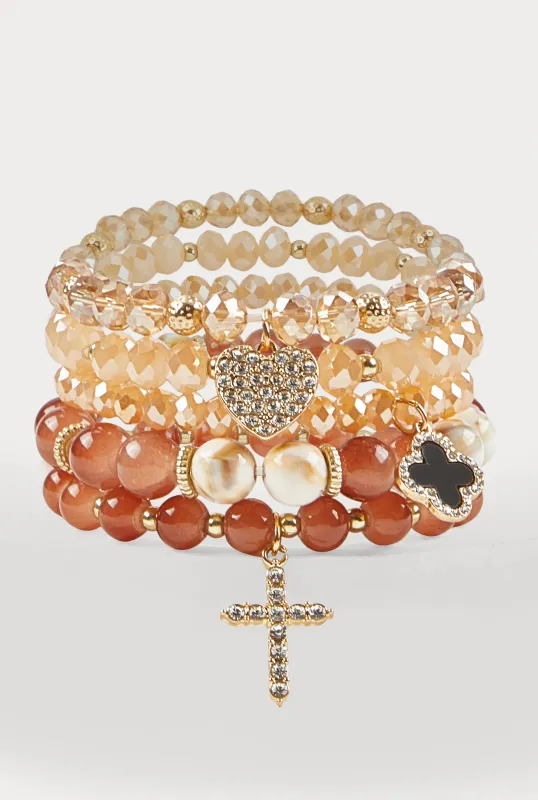 Rhinestone Charm Beaded Stretch Bracelets Set of 5 sold by Rainbow