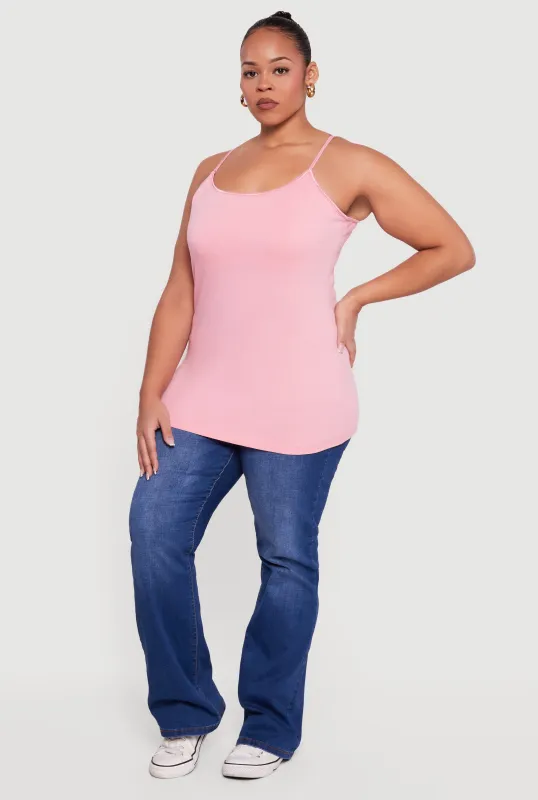 Plus Size Basic Scoop Neck Cami with Shelf Bra sold by Rainbow
