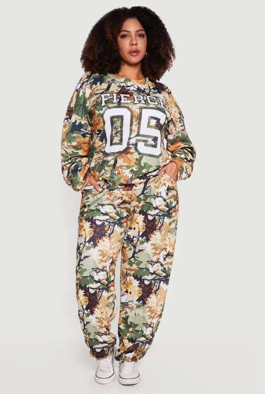 Plus Size Fierce 05 Graphic Hunter Camo Pullover Top sold by Rainbow