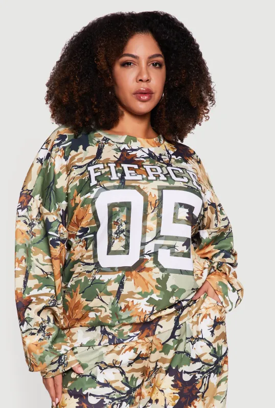 Plus Size Drawstring High Waisted Hunter Camo Joggers sold by Rainbow