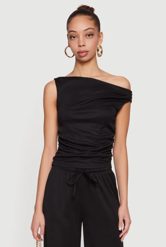 Side Ruched One Shoulder Ribbed Knit Blouse sold by Rainbow
