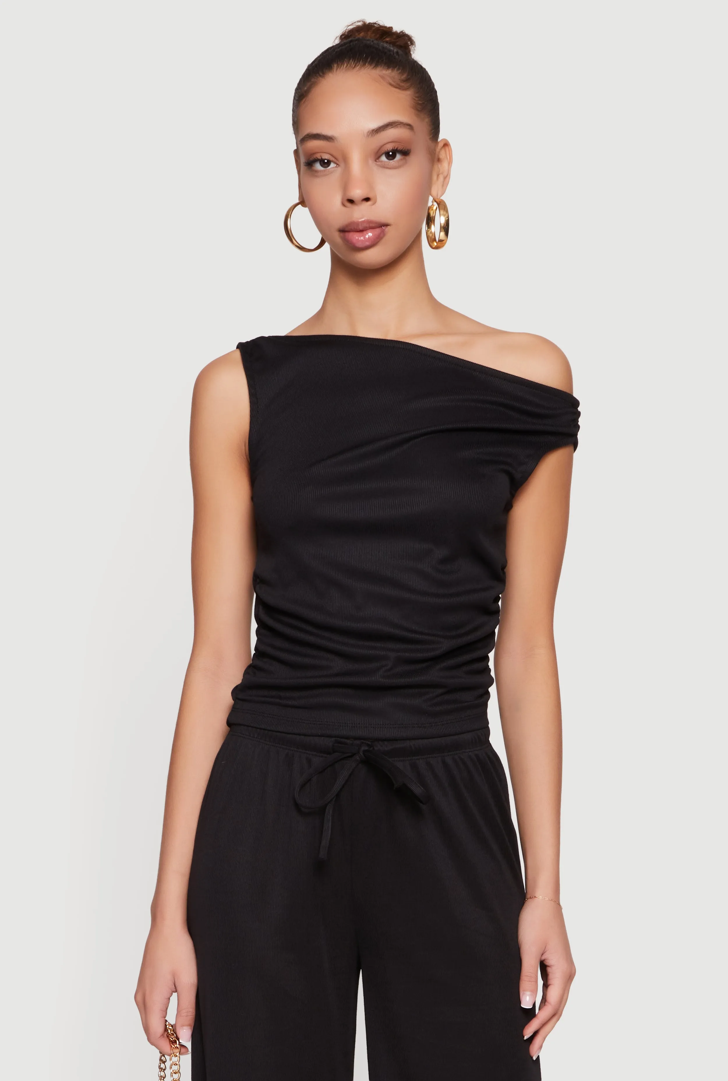 Side Ruched One Shoulder Ribbed Knit Blouse sold by Rainbow