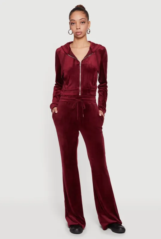Drawstring High Waisted Velour Flare Leg Sweatpants sold by Rainbow