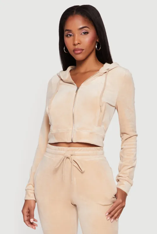 Velour Zip Front Long Sleeve Hoodie sold by Rainbow