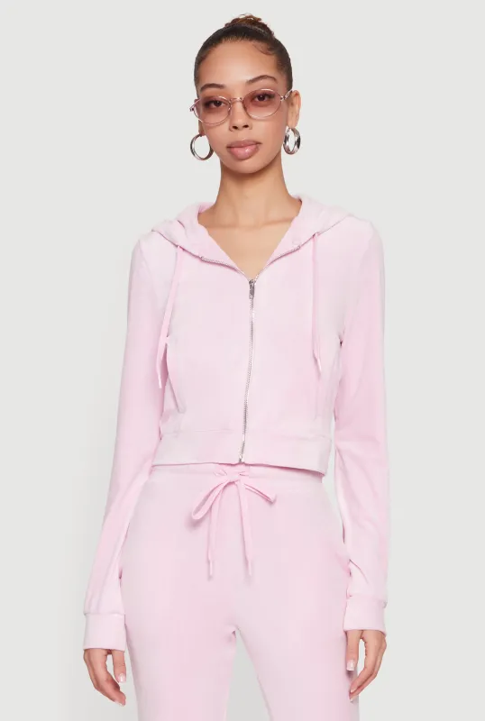 Velour Zip Front Long Sleeve Hoodie sold by Rainbow