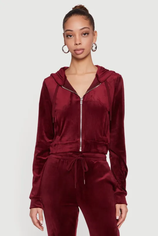Velour Zip Front Long Sleeve Hoodie sold by Rainbow