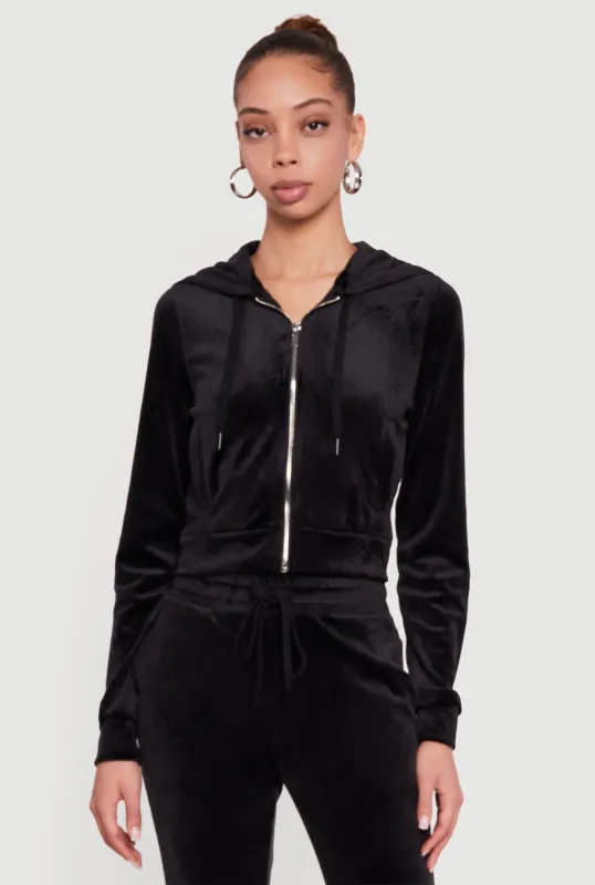 Velour Zip Front Long Sleeve Hoodie sold by Rainbow