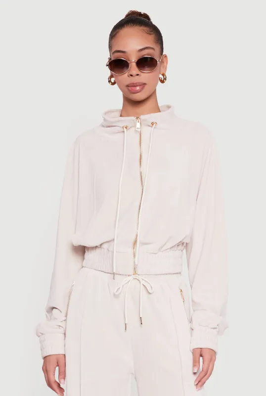 Velour Drawstring Mock Neck Sweatshirt sold by Rainbow