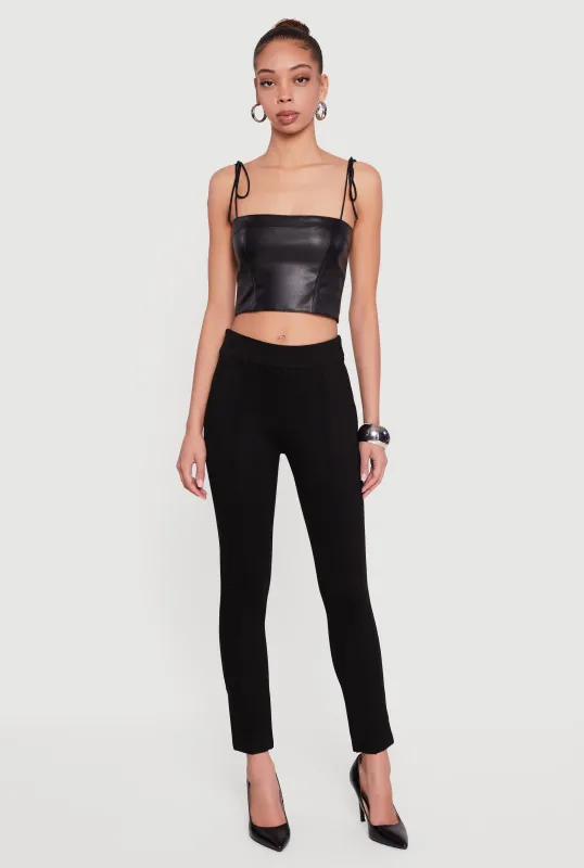 Slim Straight Pintuck Detail Pull On Pants sold by Rainbow