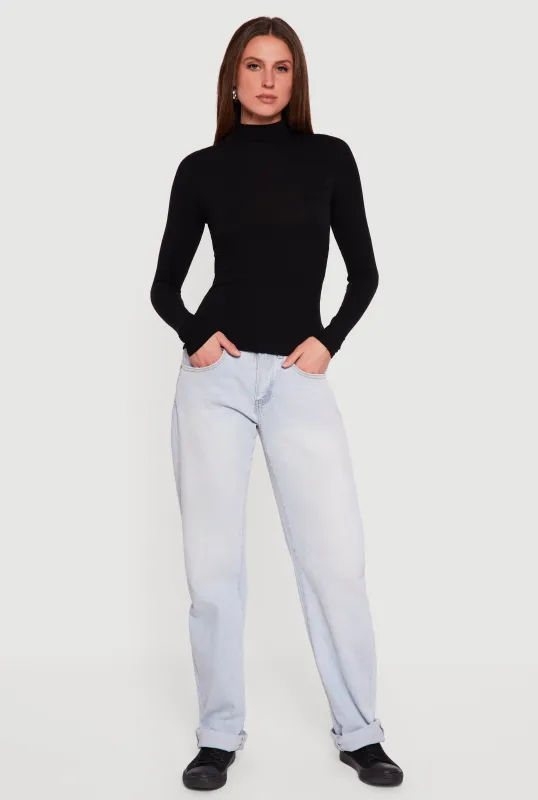 Ribbed Knit Turtleneck Long Sleeve Top sold by Rainbow