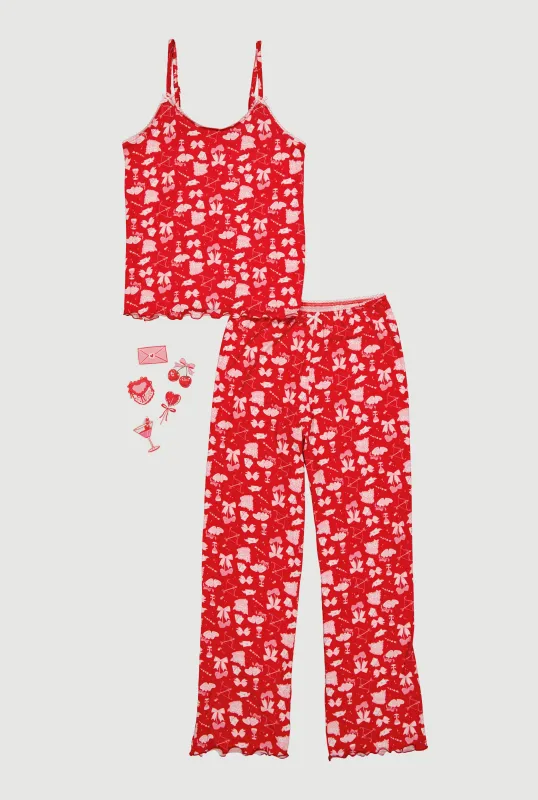 Cupid Bow Print Pajama Cami and Pants Set with Stickers sold by Rainbow