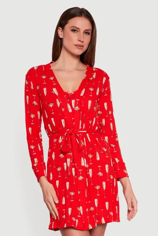 Champagne Print Pajama Cami Nightgown and Robe sold by Rainbow