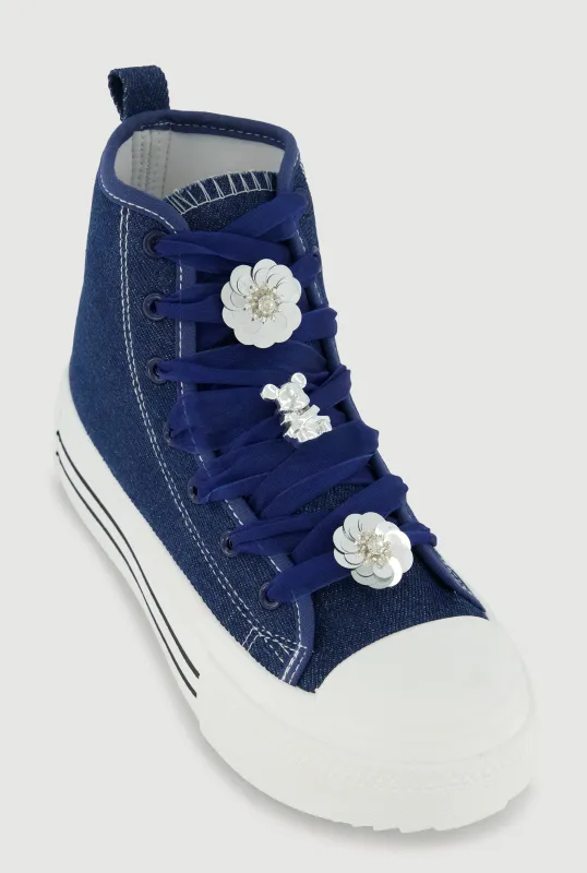 Tulle Lace Up Charm Platform High Top Sneakers made by Rainbow