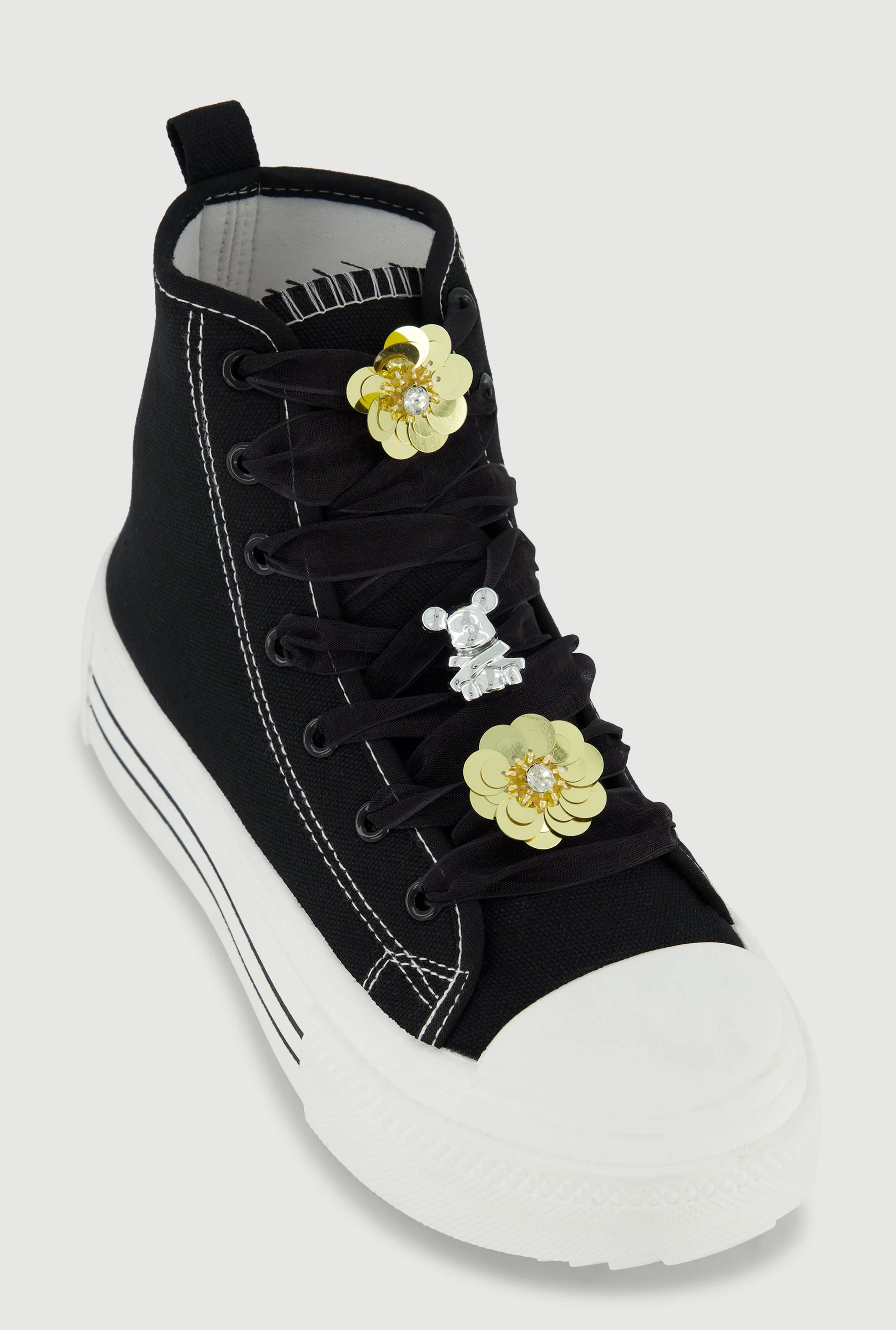 Tulle Lace Up Charm Platform High Top Sneakers sold by Rainbow