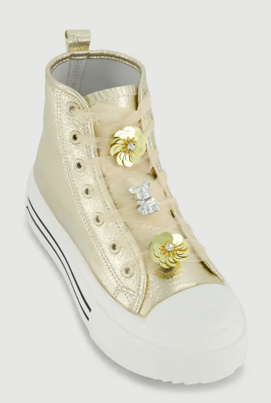 Tulle Lace Up Charm Platform High Top Sneakers made by Rainbow