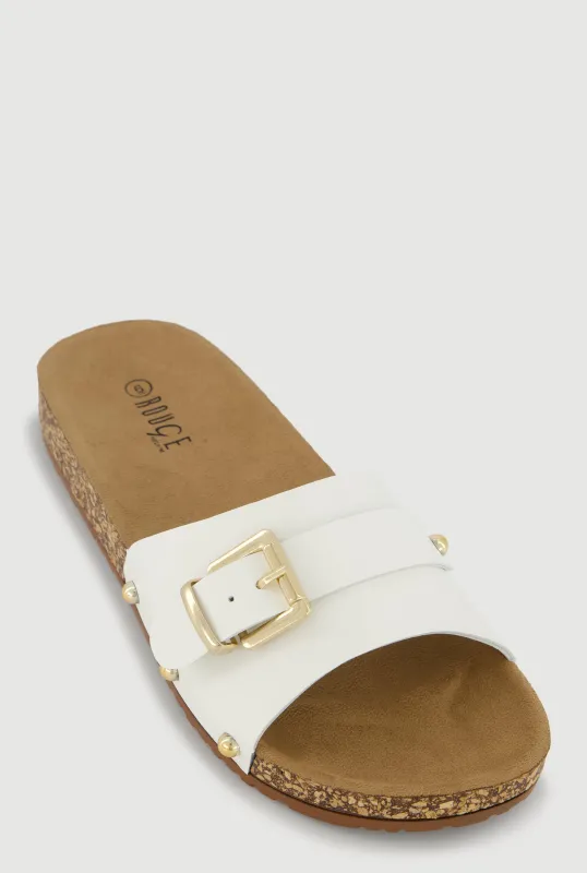 Metallic Buckle Cork Slide Sandals sold by Rainbow