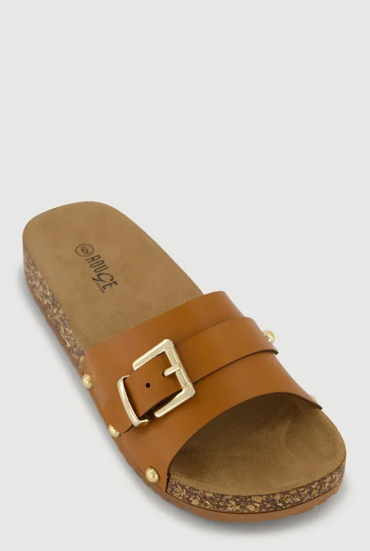 Metallic Buckle Cork Slide Sandals sold by Rainbow