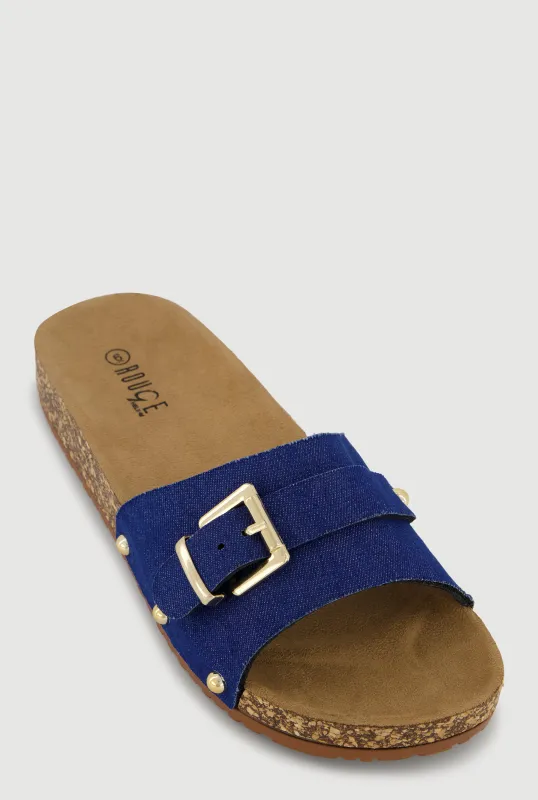 Metallic Buckle Cork Slide Sandals sold by Rainbow