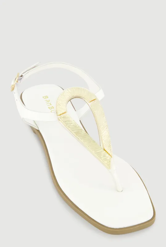 Metallic Loop Pendant Ankle Strap Thong Sandals sold by Rainbow