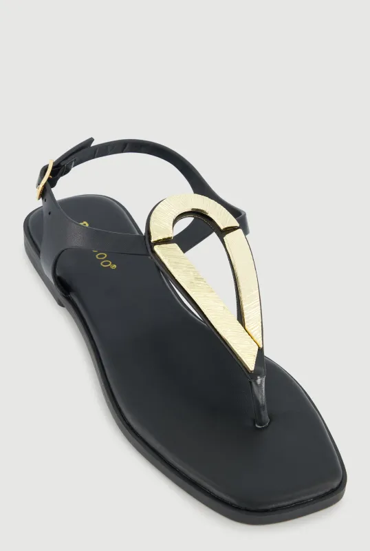 Metallic Loop Pendant Ankle Strap Thong Sandals sold by Rainbow